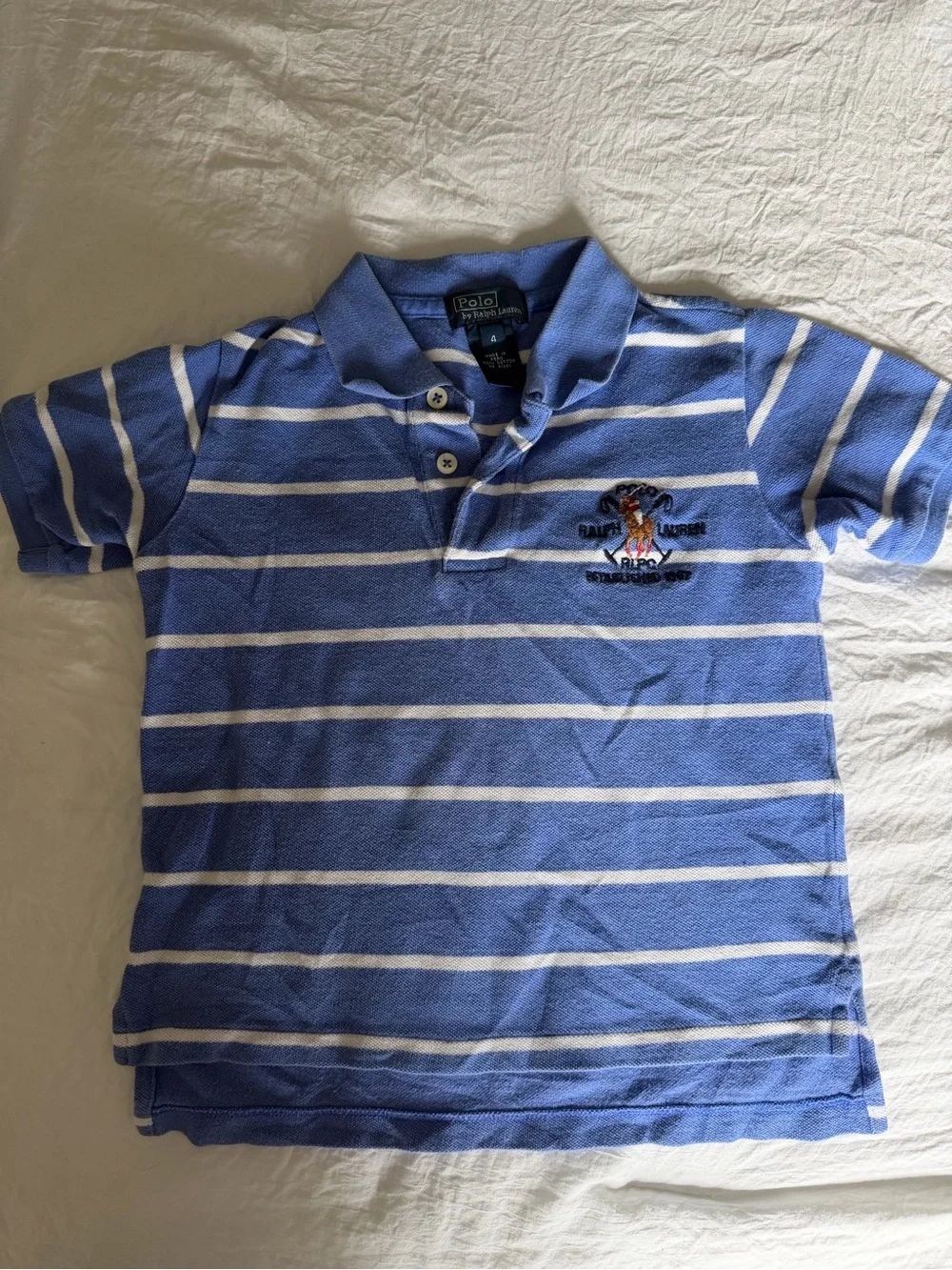 Ralph Lauren Boys Blue and White Striped Polo Shirt